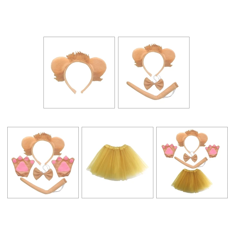Lion Ears Headband Bowtie Gloves Tail for Cosplay Decorations