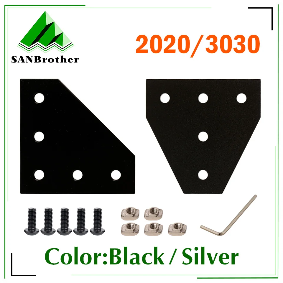 5 Hole Black/Silver Joint Board Plate Corner Angle Bracket Connection Strip for 3030 4040 Aluminum Profile 2020 corner bracket