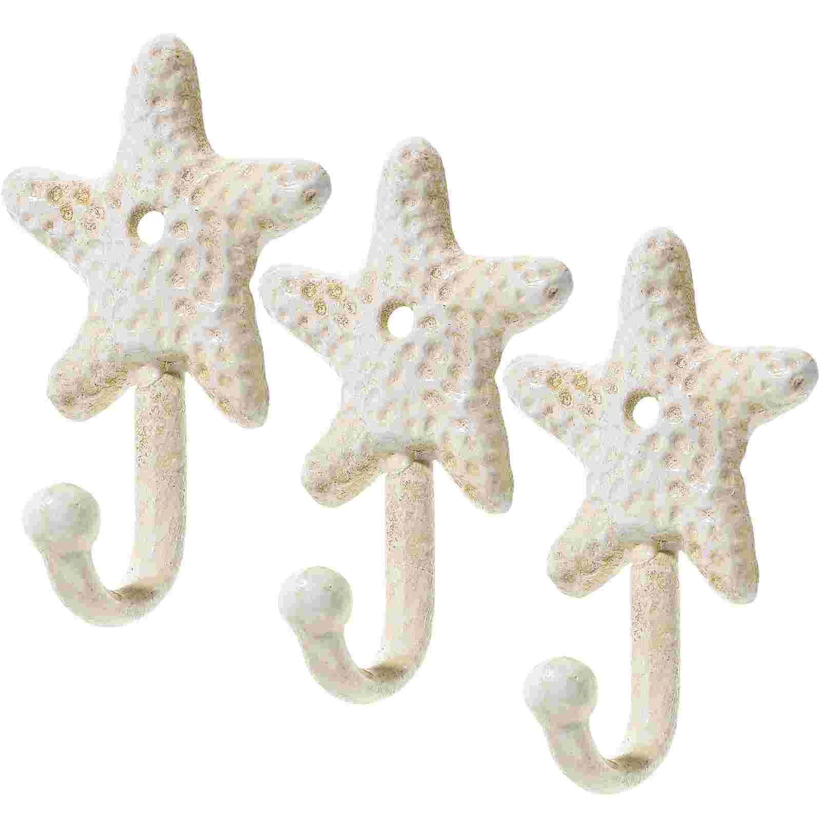 

3 Pcs Nautical Hooks Sea Star Shape Wall Mounted Decorative Hooks Hangers for Keys Towels Hats Bags Clothes