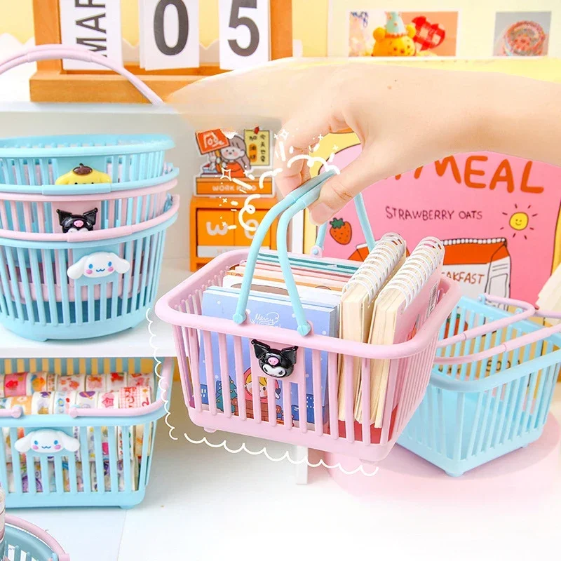 

Kawaii Sanrio Anime My Melody Pompompurin Stationery Storage Kuromi Cinnamoroll Cute Cartoon Fruit Storage Basket