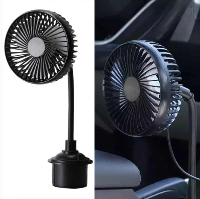 UniversalPortable12V24VAdjustableGooseneckCupHolderFan3SpeedControlUSBFanSummer