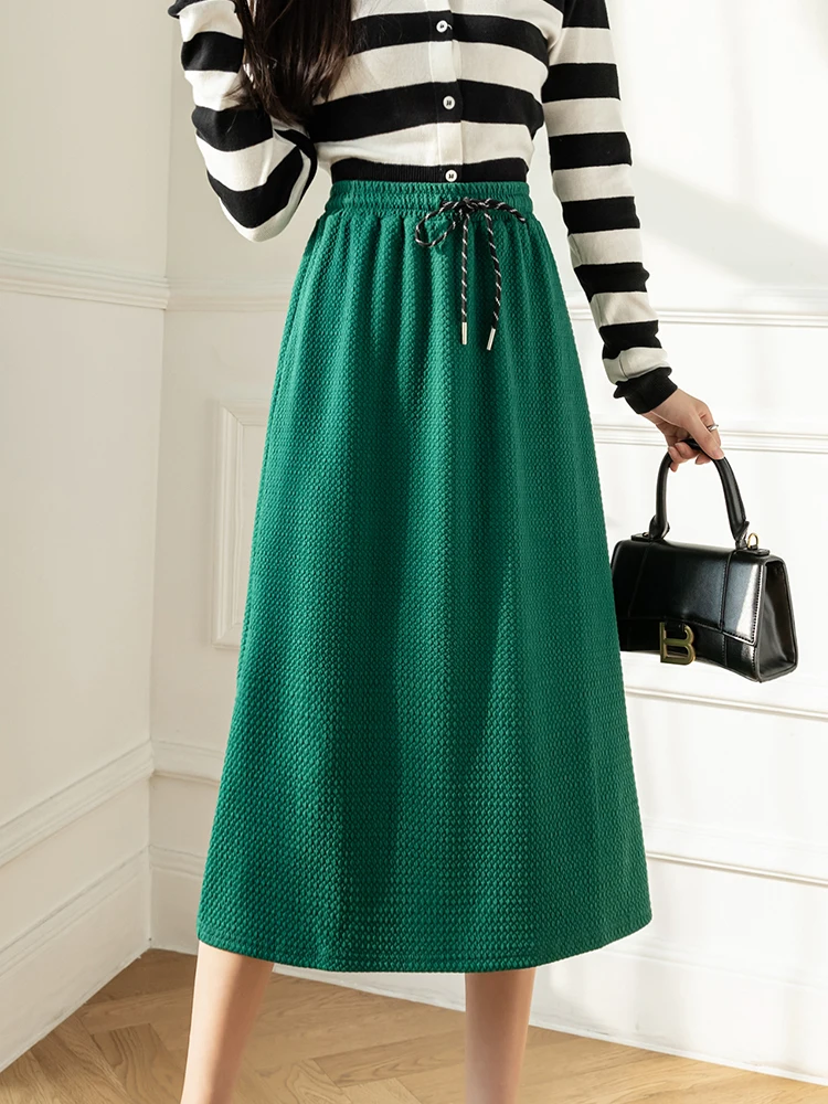 TIGENA Casual Midi Long Skirt Women 2022 Spring Summer Korean Solid All-match Belt A Line High Waist Mid-length Female |