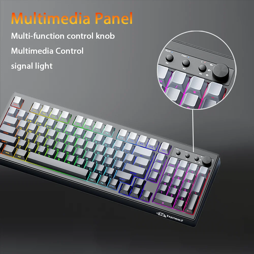 FREEWOLF K100 Tastiera Gaming Senza Fili A Membrana RGB Con FREEWOLF K100 Tastiera Gaming Senza Fili A Membrana RGB Con