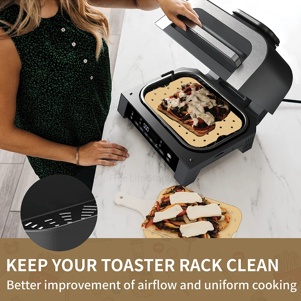 Air Fryer Paper Disposable Air Fryer Liners Air Fryer Accessories Air Fryer Liners Parchment Baking Paper 50Pcs Air Fryer Disposable Paper Non-Stick Parchment Paper Liners for Ninja Foodi XL Smart FG551 6-in-1 Indoor Grill Accessories