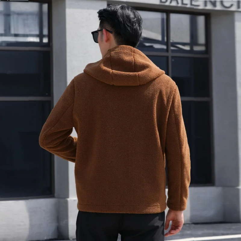 2022 Couples Wear Double Sided Grain Fleece Hooded Coat with Cashmere Thickened Suede Lamb Fur One Body Winter Warm Jacket Men