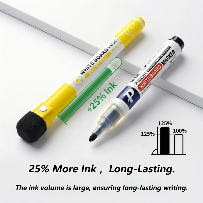 24COLORS 자석식 건식 지우개 마커, 지우개 포함, 속건성 잉크, 쉽게 쓰고 지울 수 있음, 사무용품, 학용품