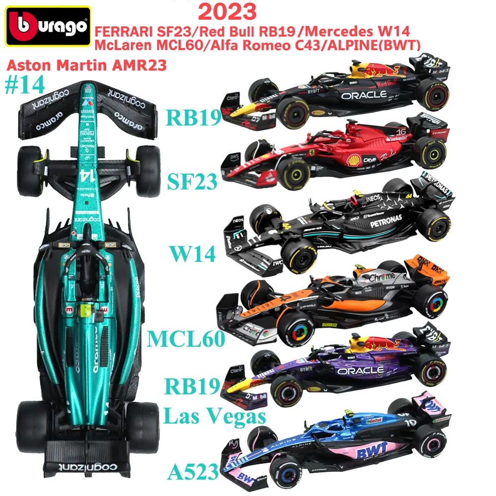 1:43 Bburago 2023 Aston Martin Red Bull FERRARI Mercedes W14