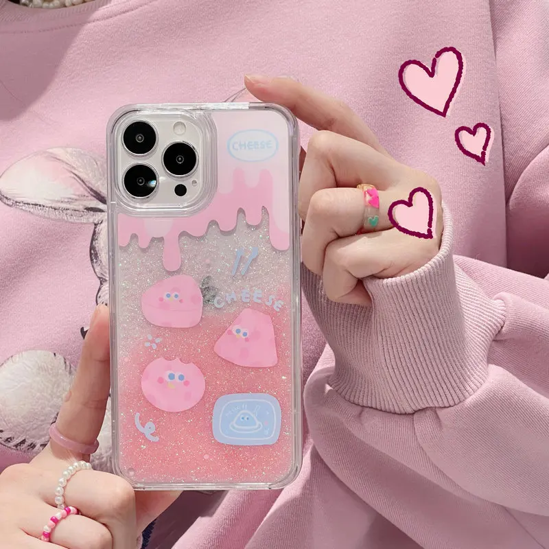 

Блестящий розовый мультяшный Прозрачный чехол для телефона iPhone 11 12 12pro 12promax 13 13pro 13promax 14 14pro 14promax Shockp