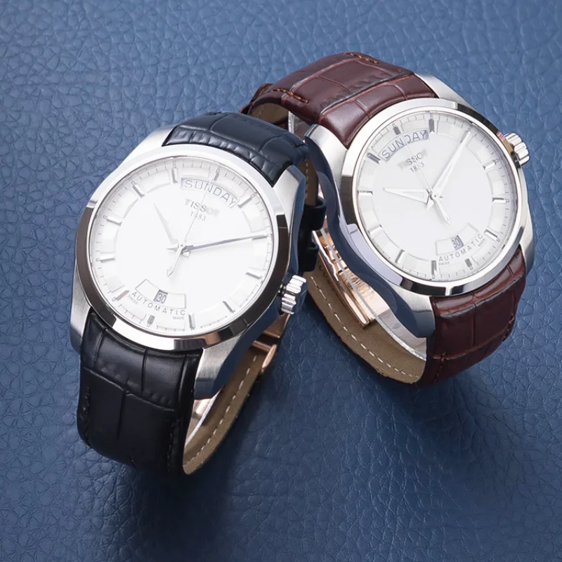 Elegant Curved Genuine Leather Strap with Butterfly Clasp - Premium Replacement Band