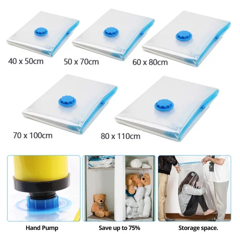 Vacuum Bag for Clothes Storage Bag With Valve Transparent Border Folding Compressed Organizer Travel Space Saving Seal Packet