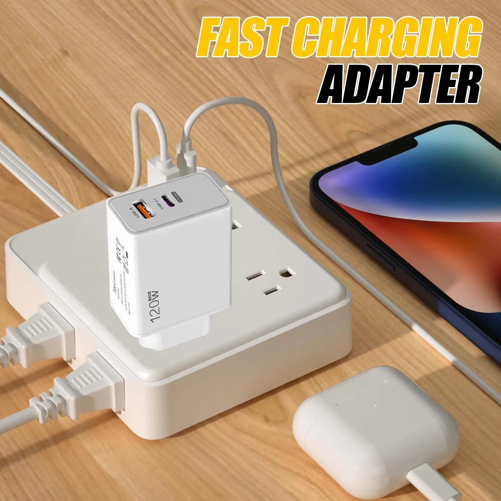 120W EU US Plug Fast USB Charger Wall Phone Charger Adapter for Phone Duals Port 2A Output Travel Charger
