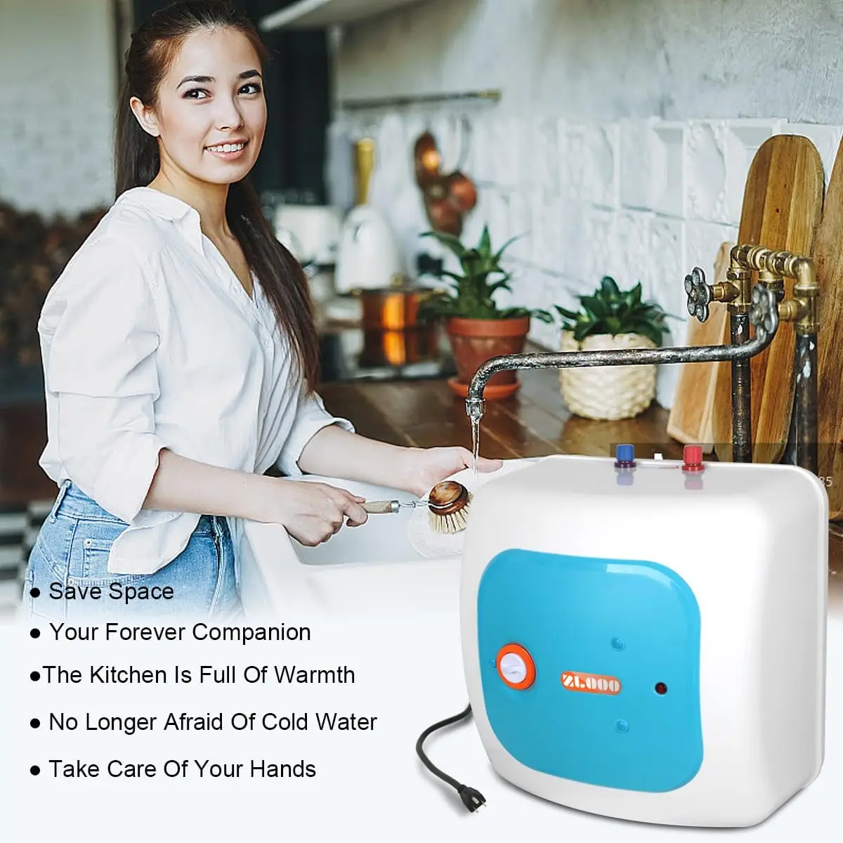110V-120V 1440-1500W Instant Electric Hot Water Heater Under Kitchen Small Tank 8.0 Gallon Storage,Rv Trailer Instant Fiberglass