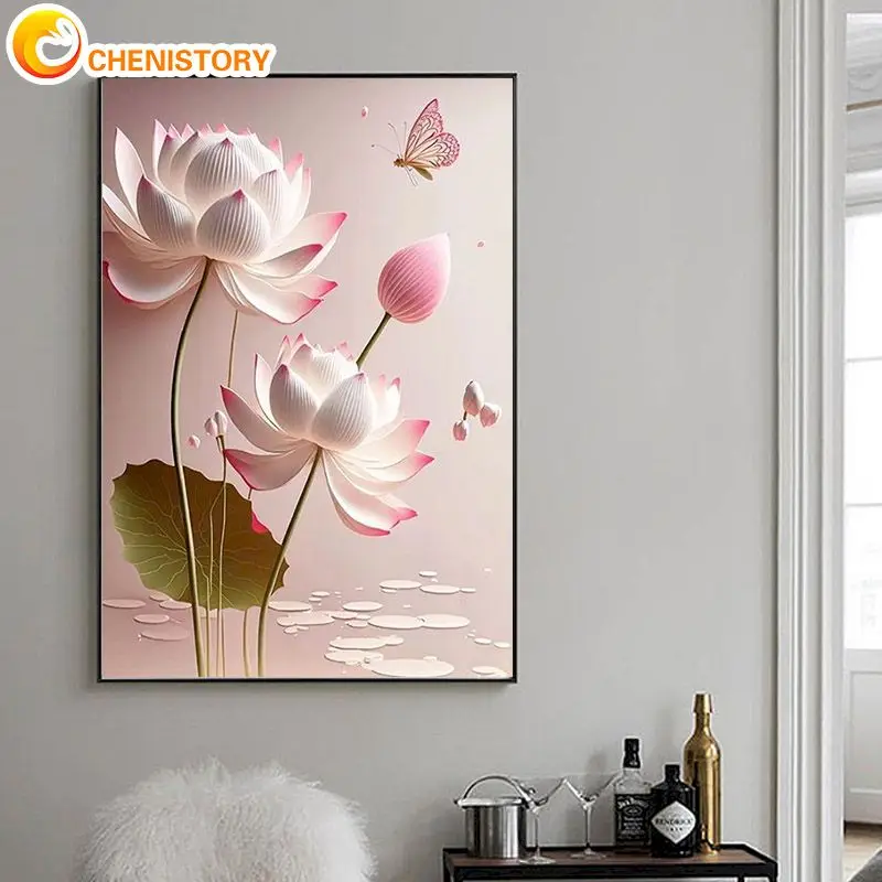 

CHENISTORY Coloring By Number Lotus Flower Kits For Adults Handpainted Diy Painting By Numbers On Canvas Oil Paintings Wall Deco