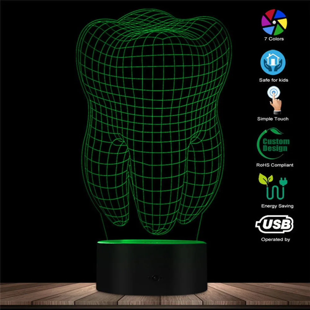 

Dental Creative LED 3D Visual RGB Lamp 7 Colors Teeth Gradient Light Touch Dimmer Gift Dentistry Clinic Artware Decor Night Show