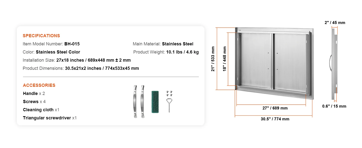 SucceBuy BBQ Access Door Double Outdoor Kitchen Stainless Steel Flush Mount Door for BBQ Island Grilling Station Outside Cabinet