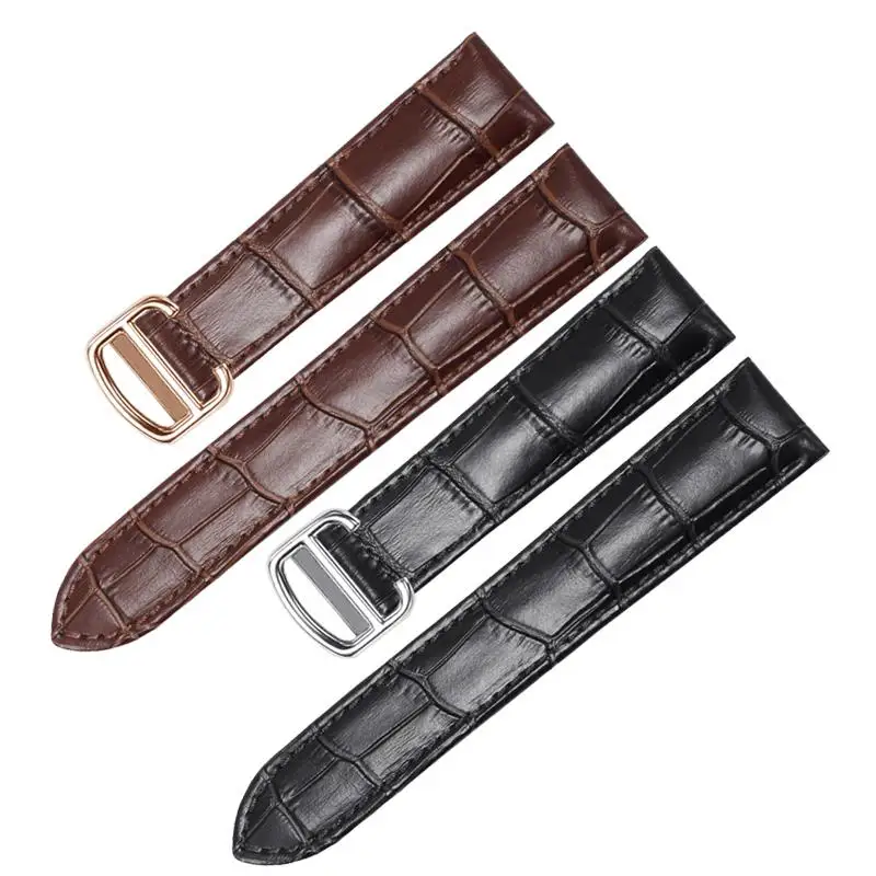 SCHIK Watch Band For Cartier TANk SOLO RONDE DE Genuine Leather Watch Chain Folding Buckle Watch Strap Accessories Watch