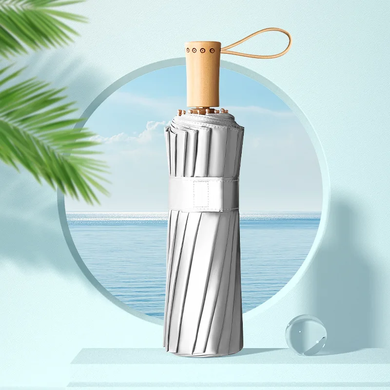 

2023 16 Bones Umbrella Folding Sunscreen Umbrella for Women Large Windproof and Waterproof Automatic Wooden Umbrella garda chuva