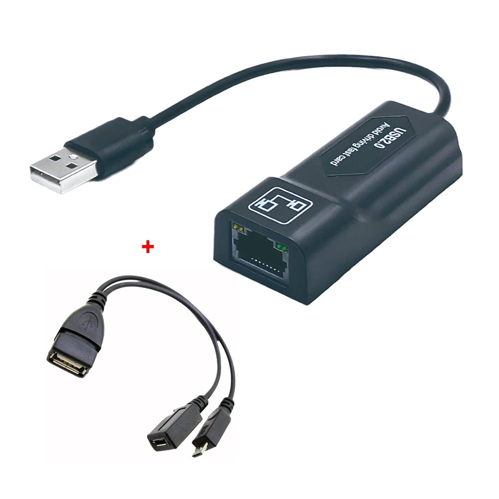 USB2.0 to RJ45 100Mps USB Ethernet Adapter with OTG Cable LAN Network Adapter with LED Indicator for Amazon Fire TV stick