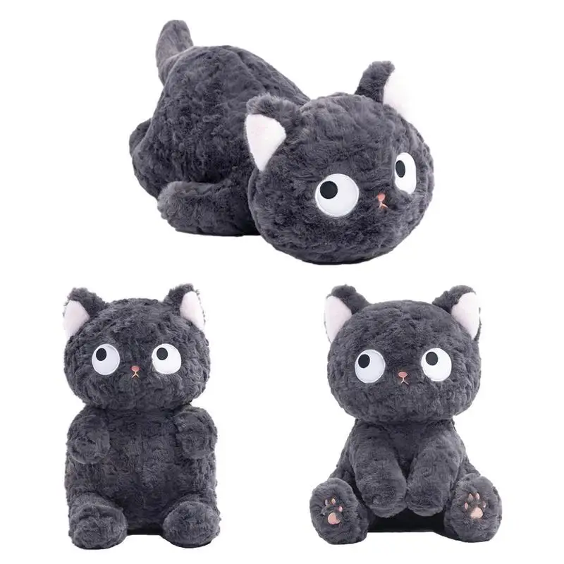 Cute Realistic Black Big Eye Cat Plush Pillow Doll Soft And Comfortable Stuffed Plush Animal Washable Toy Birthday Gift For Kids luxury edition single watch jewelry box with pillow leather black and white two style jewelry watch storage box