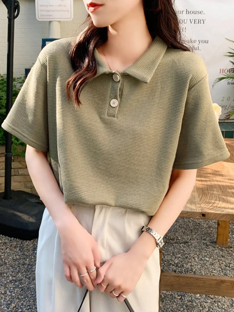 

Рубашка-поло женская с коротким рукавом, Свободная Повседневная модная офисная одежда, топы