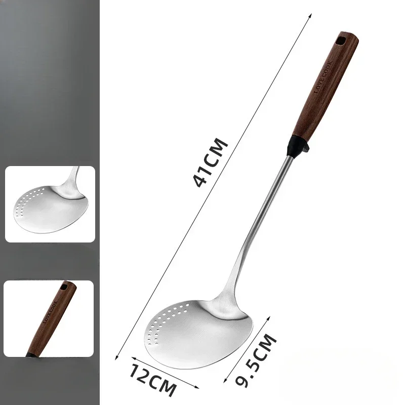 Cooking Shovel 304 Stainless Steel Walnut Handle Mushroom Shovel Household Long Handle Spoon