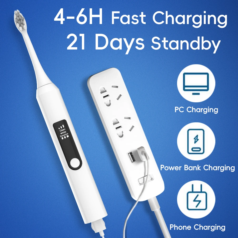 Smart Electric Toothbrush - 3 Modes & 2 Min Timer, Rechargeable Powered Toothbrushes Compatible with Philips Sonicare Brush Head