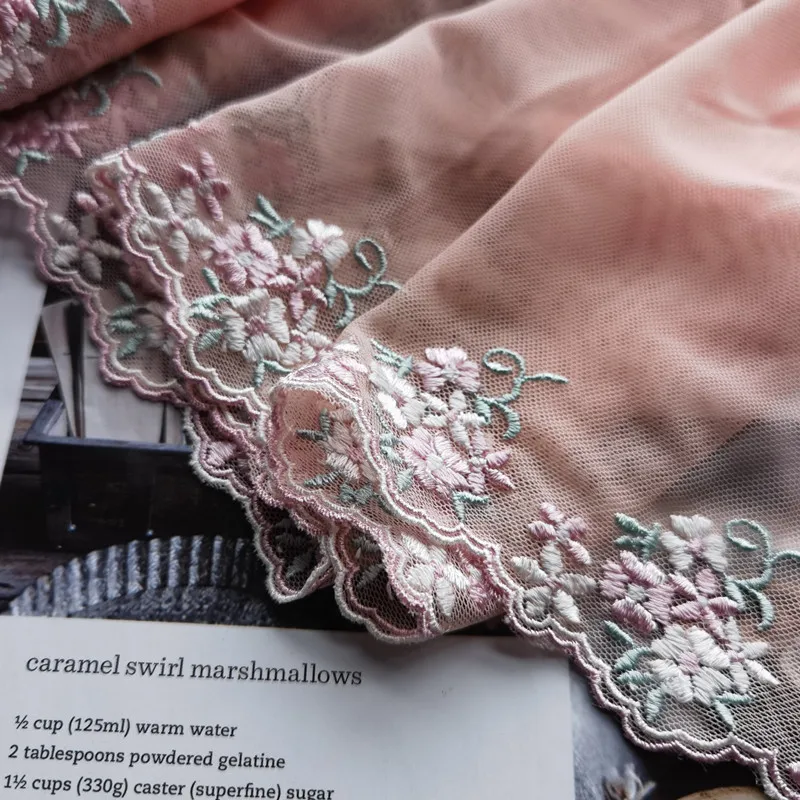 

16 ярдов, приблизительная оранжевая и розовая Цветочная вышивка, кружевная отделка, неэластичные аксессуары для одежды, швейная аппликация для платья, кружевная ткань для костюма