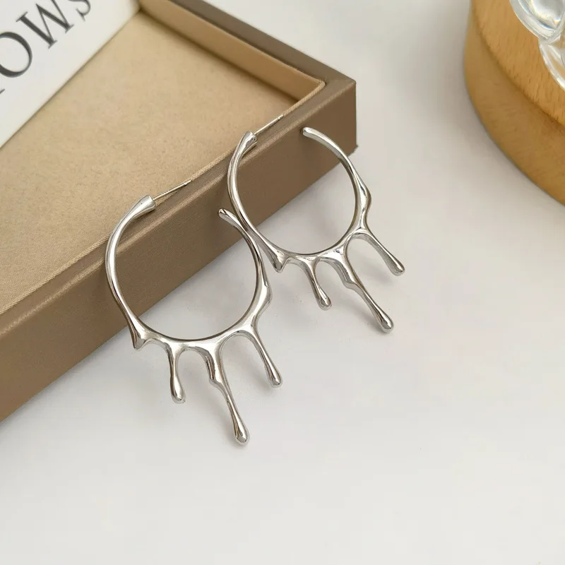 

Trendy Big Round Hoop Earrings Volcanic Magma Shape Simple Circle Women's Earrings Jewelry Accessories Irregular Earring
