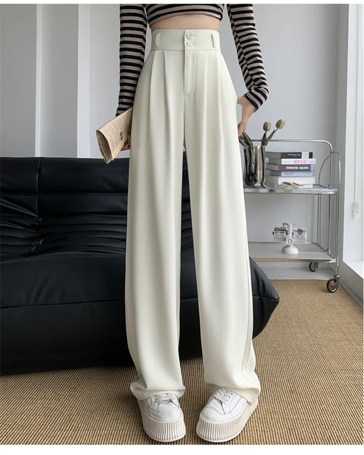 2023 Women Spring Summer Long Suit Pants Ladies Office High Waist Wide Leg  Straight Loose Pant Female Casual Trousers P14 - AliExpress