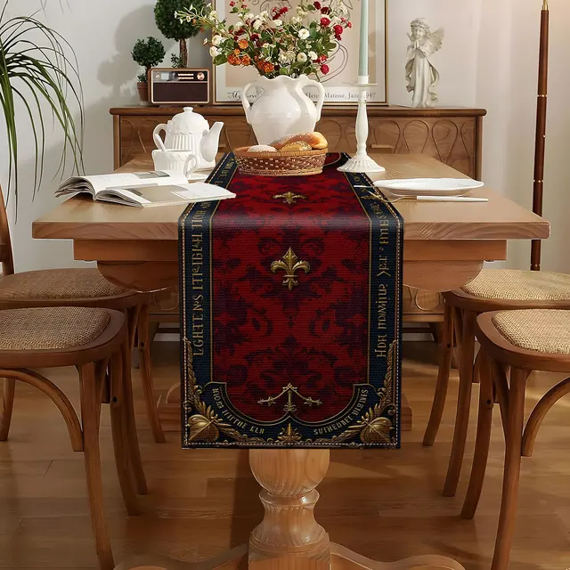 1 Piece of Baroque Theme Table Runner, with Gorgeous Iris and Brocade Pattern, Suitable for Royal Theme Activities, Retro Weddings, Luxury Interior Decoration and Historical Theme Parties 5