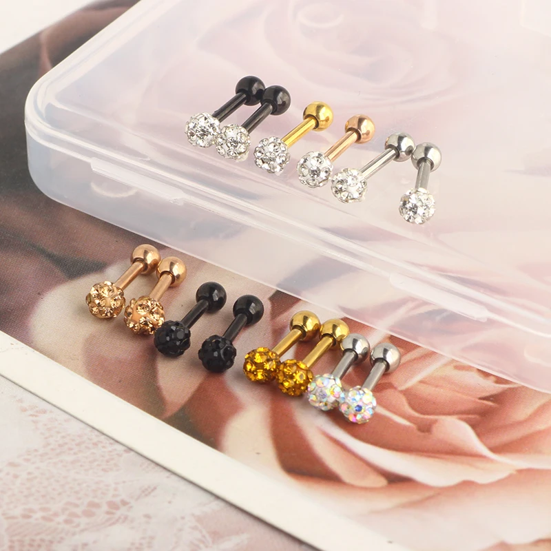 Crystal Ball Stainless Steel Ear Stud Earrings for Men Women CZ Cartilage Helix Ear Tragus Piercing Small barbell wholesales col