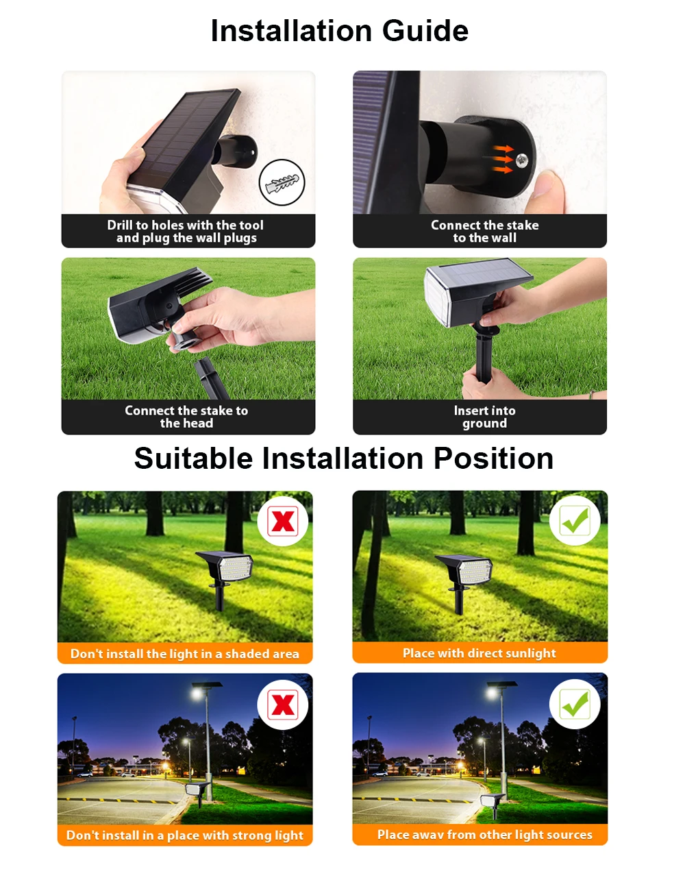 Description Picture 2 of itemSolar Spot lights Outdoor Waterproof IP65 Super Bright 28LEDs 2 Lighting Modes for Outside Landscape Pathway Driveway