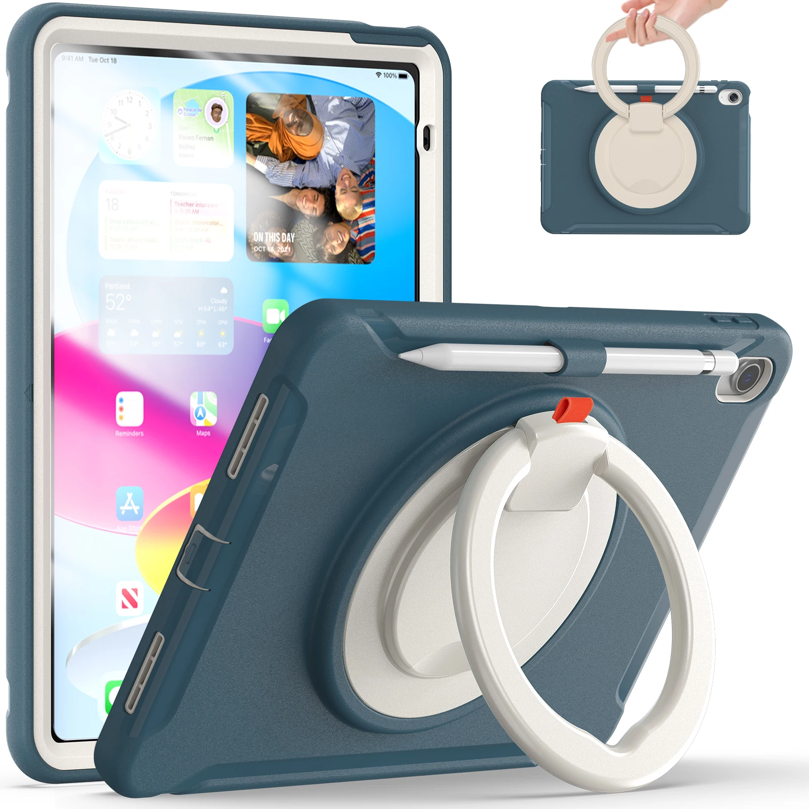 

Rotation Case with Pencil Holder for IPad 10th Gen 10.9 Inch 2022 Heavy Duty Shockproof Rugged Protective Cover with Kickstand