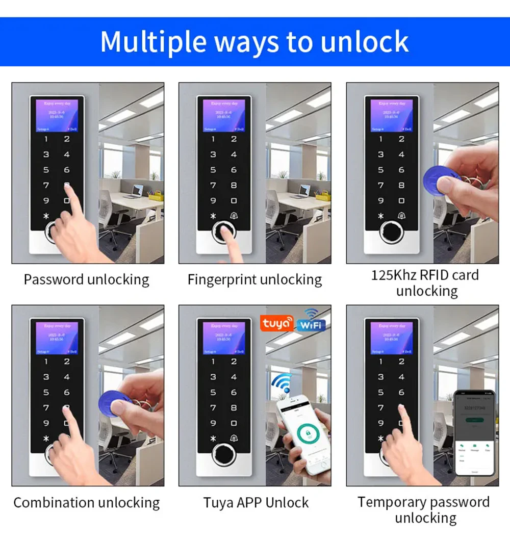 Smart Tuya WiFi Electric Lock Opener Fingerprint Access Control Keyboard IP68 Waterproof EM RFID Card Digital Keypad with LCD