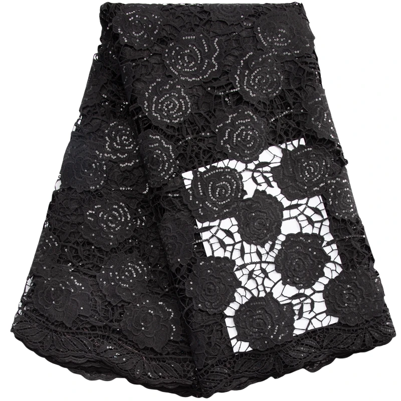 

Kalume Nigerian Water Soluble High Quality African Lace Fabric Guipure Cord Lace Fabric with Sequins for Sewing Dresses F3530