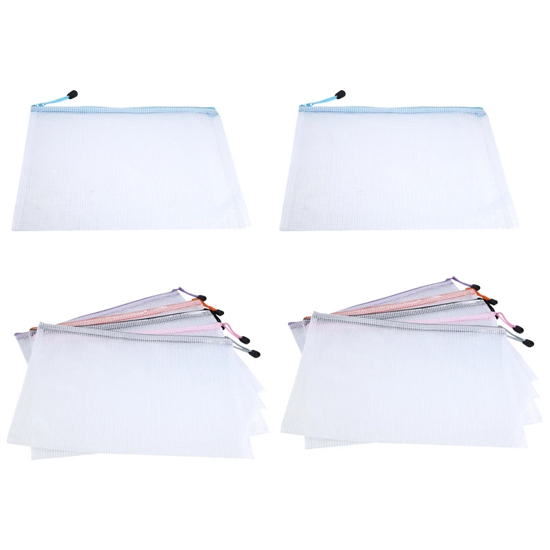

12PCS A4 Plastic Zip Wallets A4 Zip Lock Bags Mesh Zipper File Bags Document Folders Waterproof Travel Storage Pouch