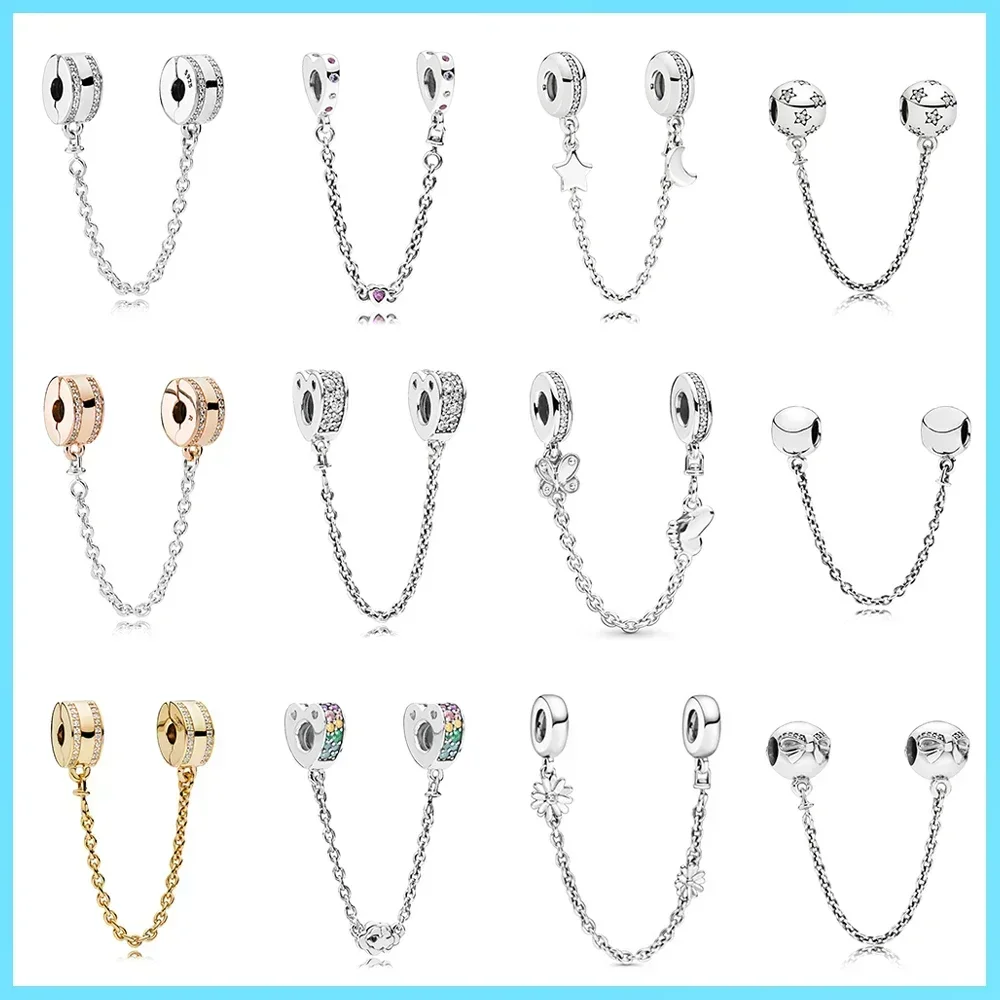

Pan S925 Beads Scattered Beads Love Stars Moon Snake Bone Chain Accessories Safety Chain Fixed Buckle Bracelet Silver Ornaments