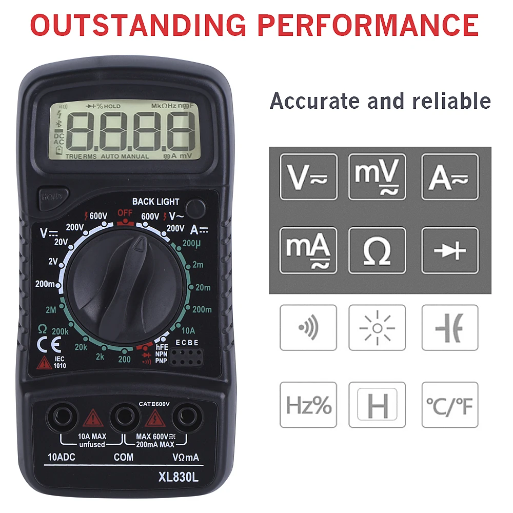 Digital Multimeter Measuring Instruments AC DC Voltage Meter Multi Tester Ammeter Voltmeter 3 In 1 For Electrician XL830L