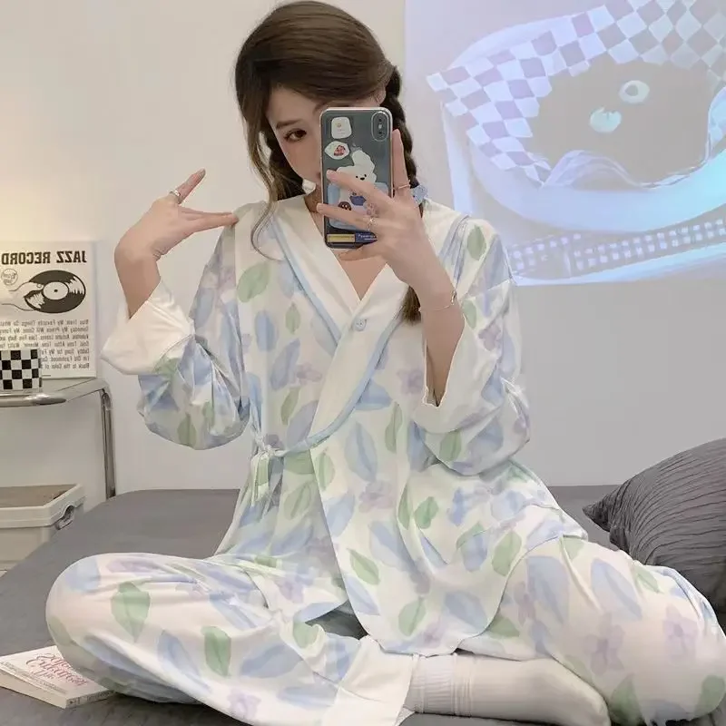 Maternity Feeding Nightie Tops Pant 3Pcs/Sets Sleepwear Nursing Clothing Pregnancy Maternity Pajamas Pregnant  Lounge Sleep