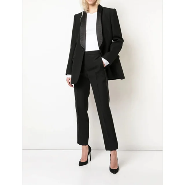 Women Suits For Work Professional Satin Shawl Collar With One