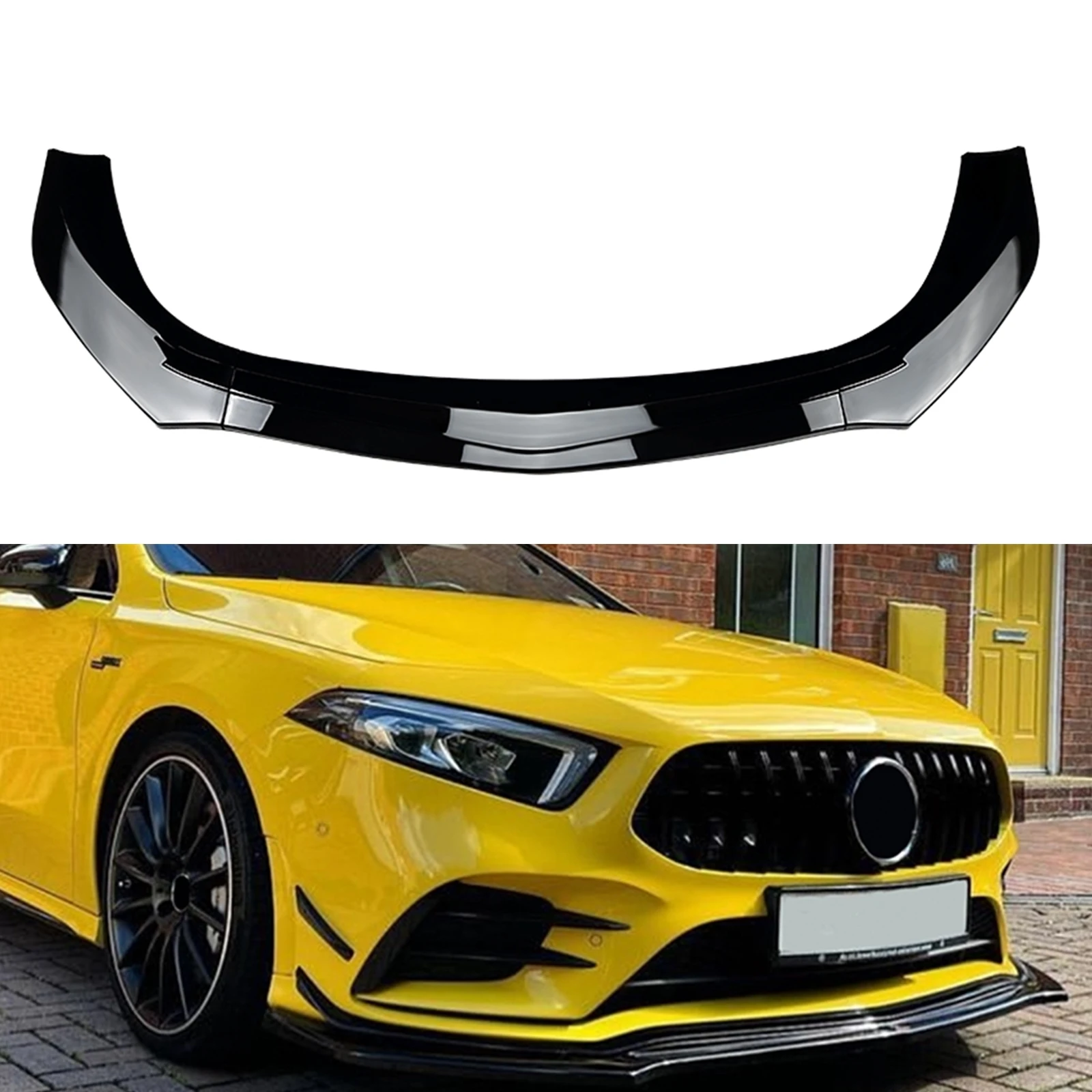 

For Mercedes-Benz A-Class W177 A180 A200 A35 AMG 2019-2022 Front Bumper Spoiler Lip Gloss Black/Carbon Fiber Look Lower Splitter