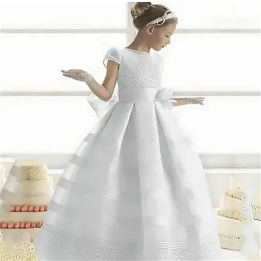 Flower Girl Dresses With Bow Elegant First Holy Communion Gowns For Girls