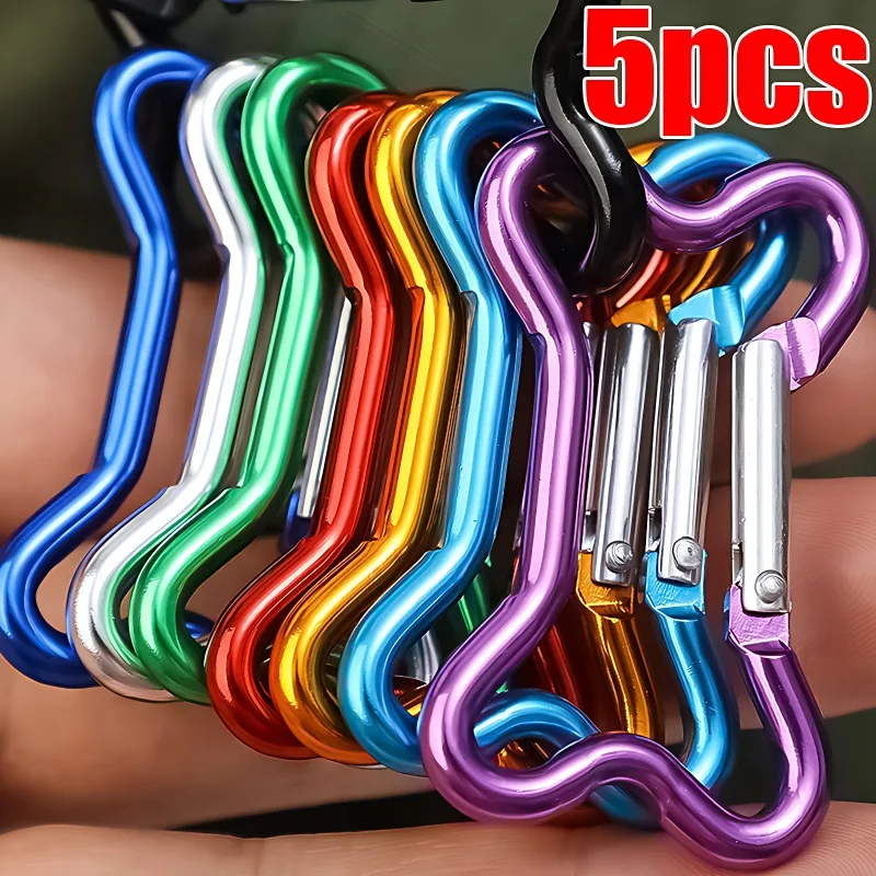 Bone Shape Carabiner Outdoor Climbing Camping Buckle Bold Aluminum Alloy Locking Clasp Keychain Multifunction Tools 5PCS