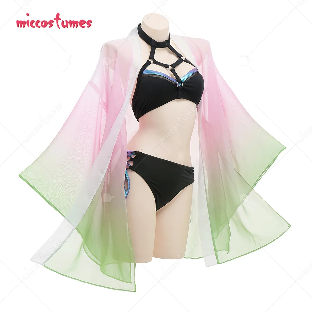 Kanroji Mitsuri Gradient Color Printing Kimono Haori Cover Up and Inner Bikini Fullset Cosplay Costume Swimwear Bathing suit |