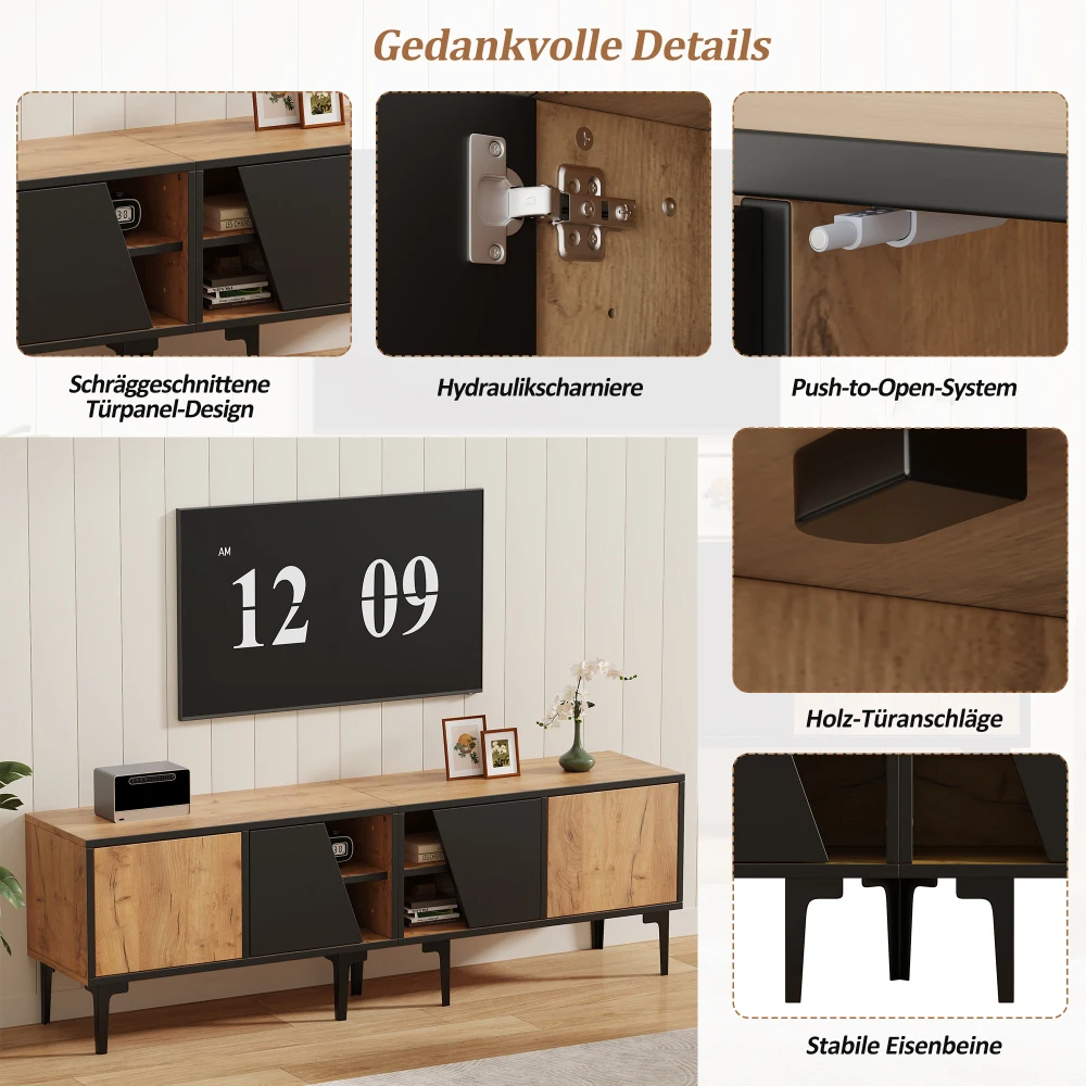 160 x 36,5 x 45 cm TV-Schrank mit 4 Fächern und 7 Stützbeinen, modernes minimalistisches Design, TV-Ständer, geeignet für 65-Zoll-Fernseher – Detail 16