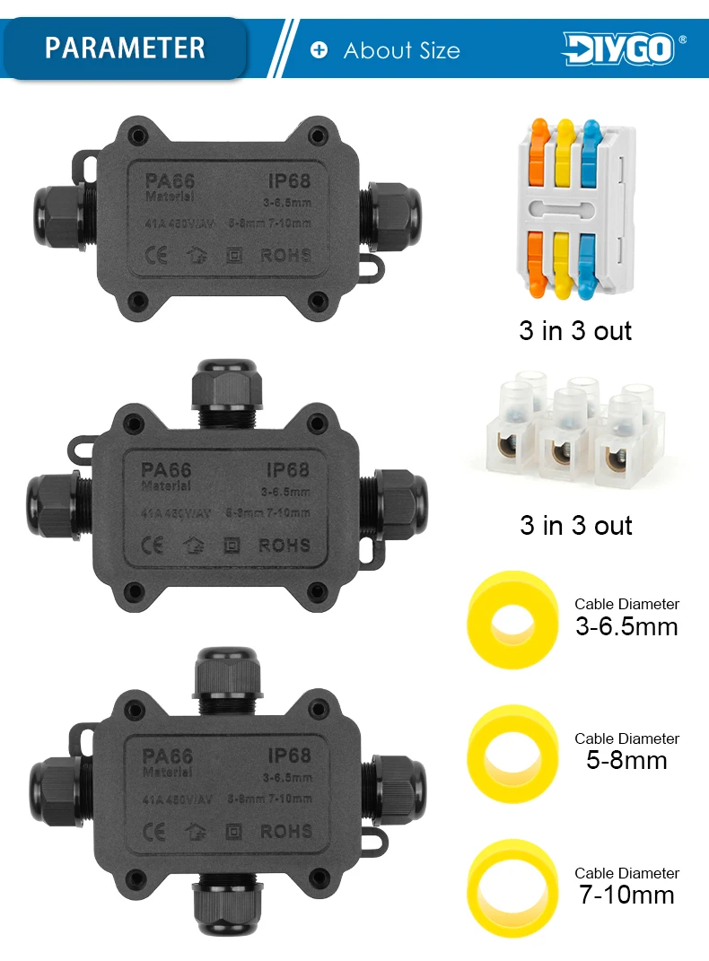 Description Picture 4 of item2/3/4 Way Outdoor Waterproof Junction Box IP68 Electrical Cable Electronic Wire Connectors External Electrical Junction Box 32A