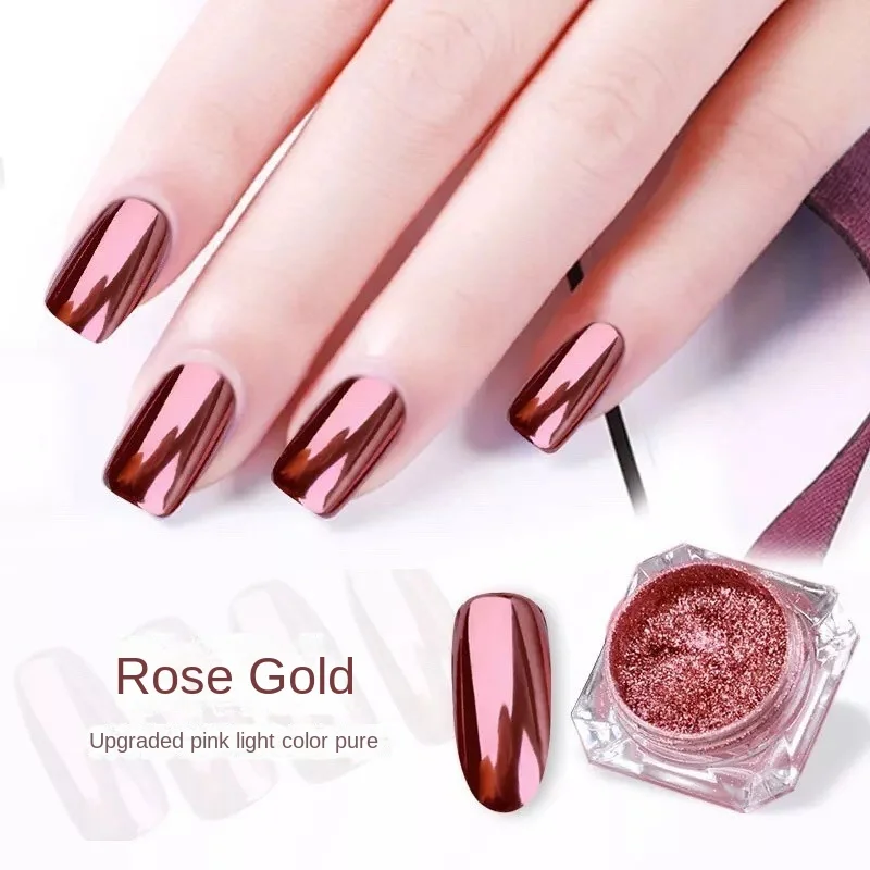Metallic Mirror Powder Metal Nail Glitter Rose Gold Champagne Silver UV Gel Polish Chrome Dust Manicure DIY Flake Decoration
