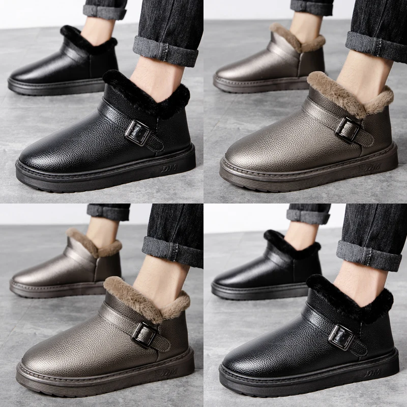 High Quality Men Winter Boots Genuine Leather Plus Velvet Warm Snow Boots Fashion Short Boots Anti-Slip Fur Cotton Men's Shoes