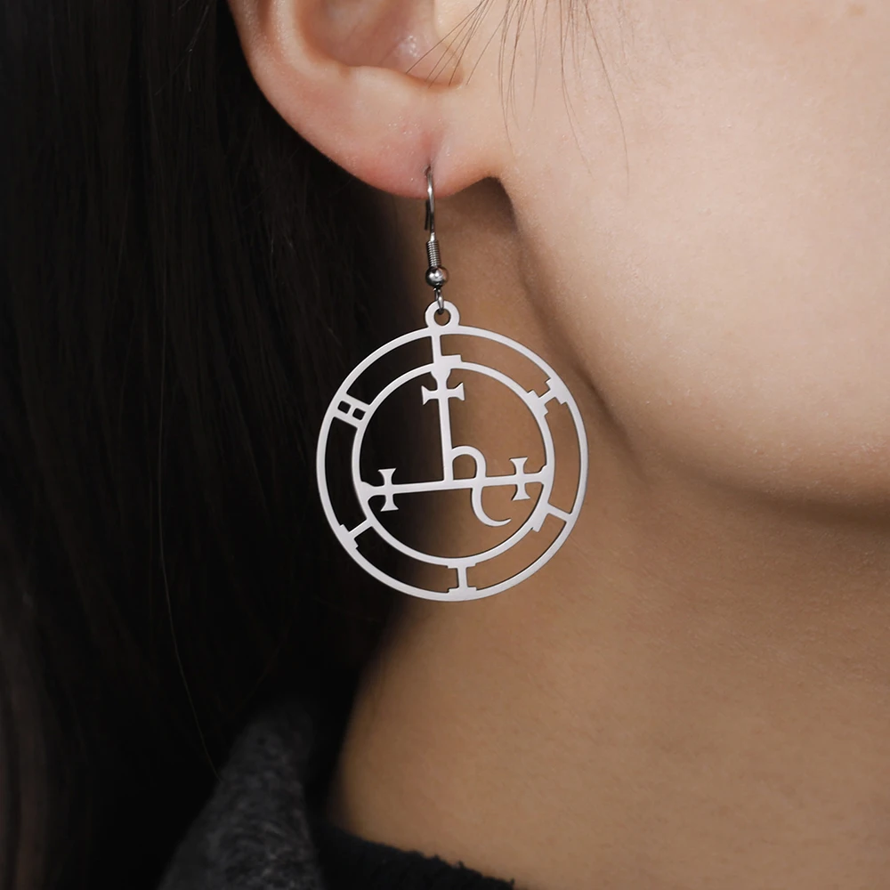 Dawapara Sigil of Lilith Earrings - Mythical Wiccan Amulet in Stainless Steel Jewelry