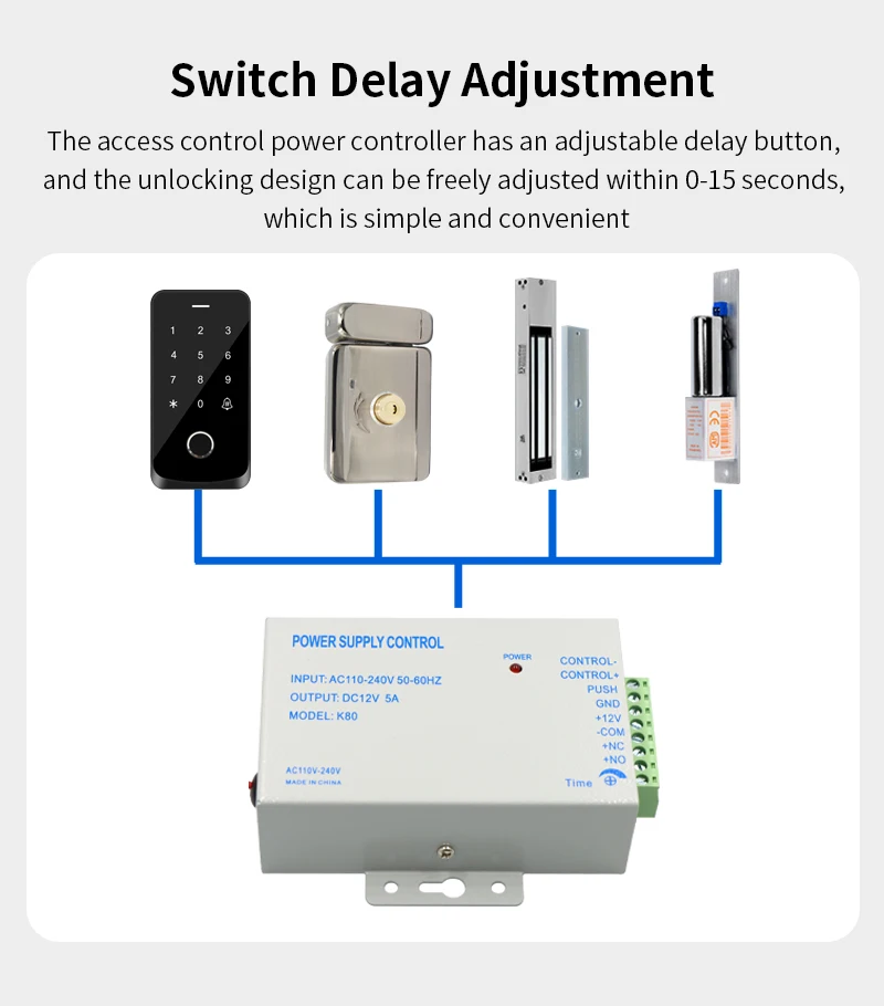 DC12V Access Control Power Supply Ture 5A 3A Output AC110V-240V Input Power Sour